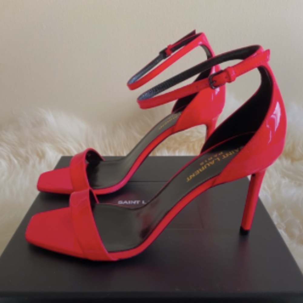 Saint Laurent Amber Neon Pink Strap Heels - Picture 3 of 5